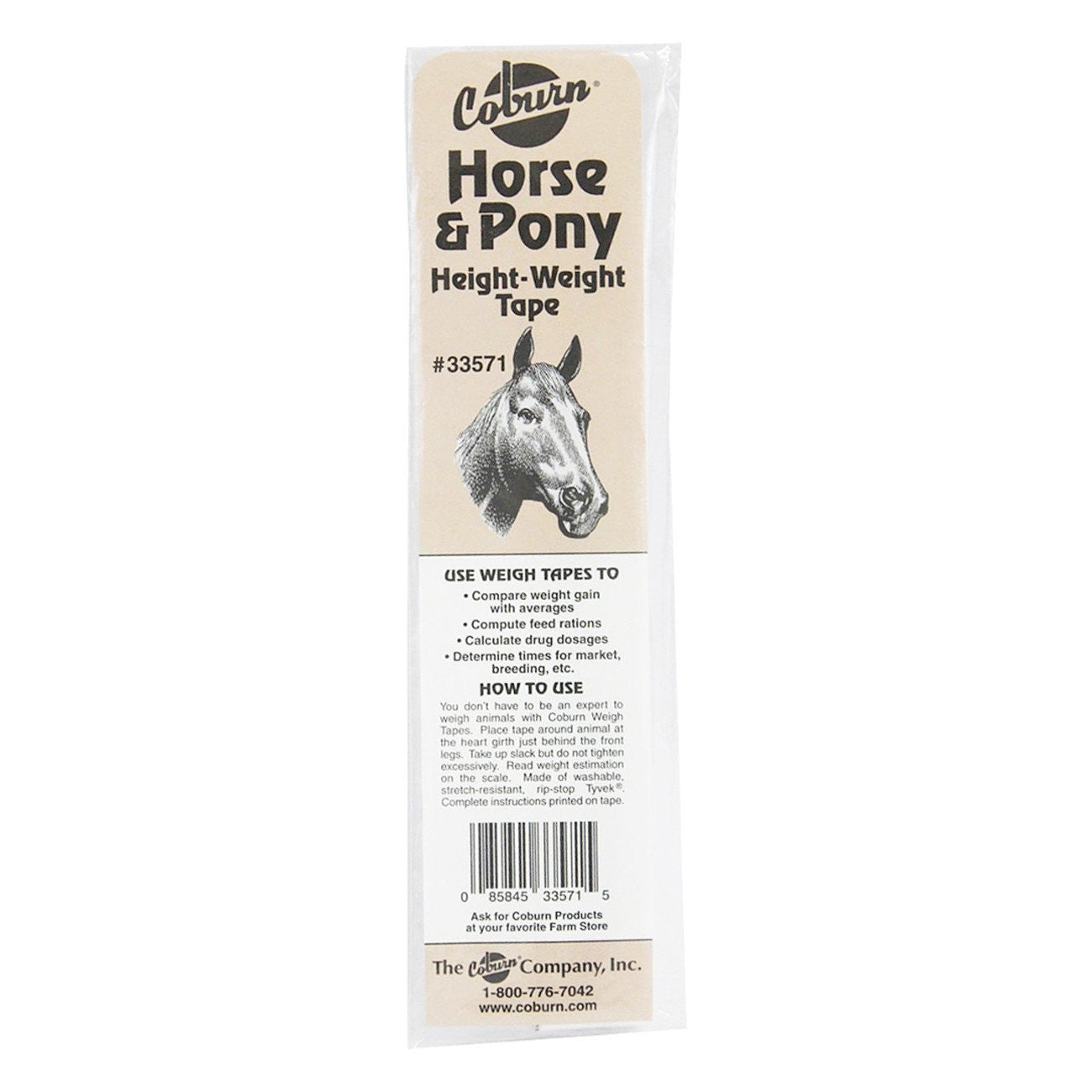 Coburn horse and pony height weight tape lbs