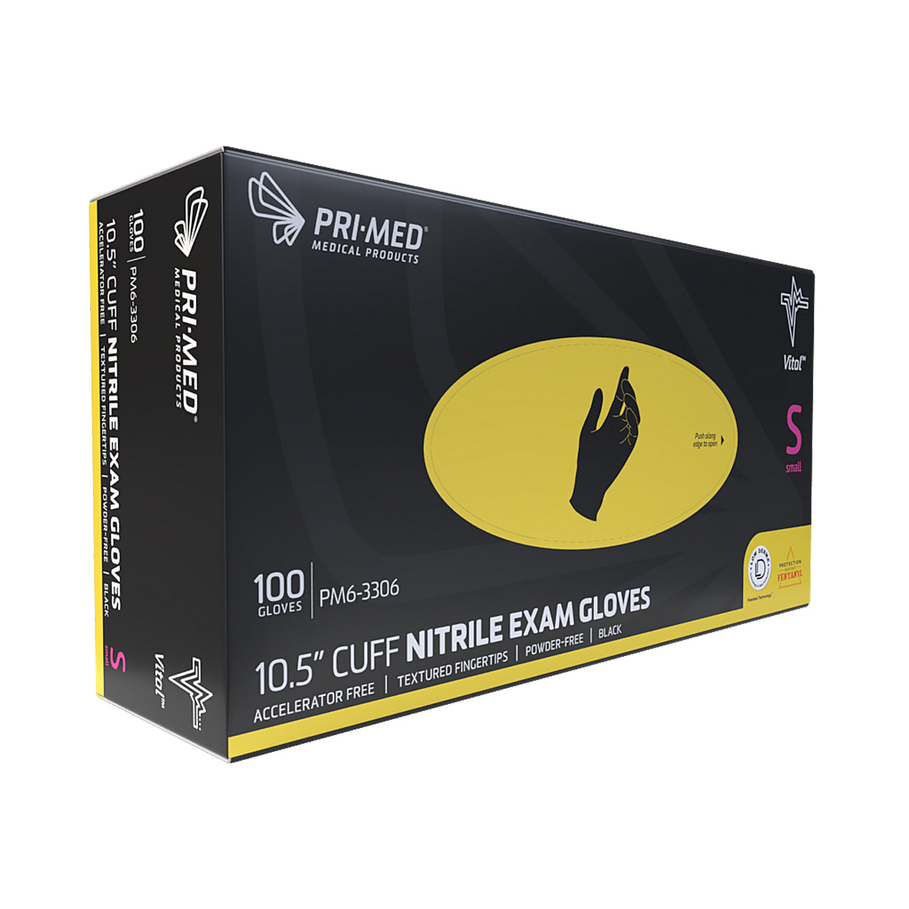 PriMed Vital Accelerator Free Black Nitrile Gloves 10.5" Cuff (100/box)