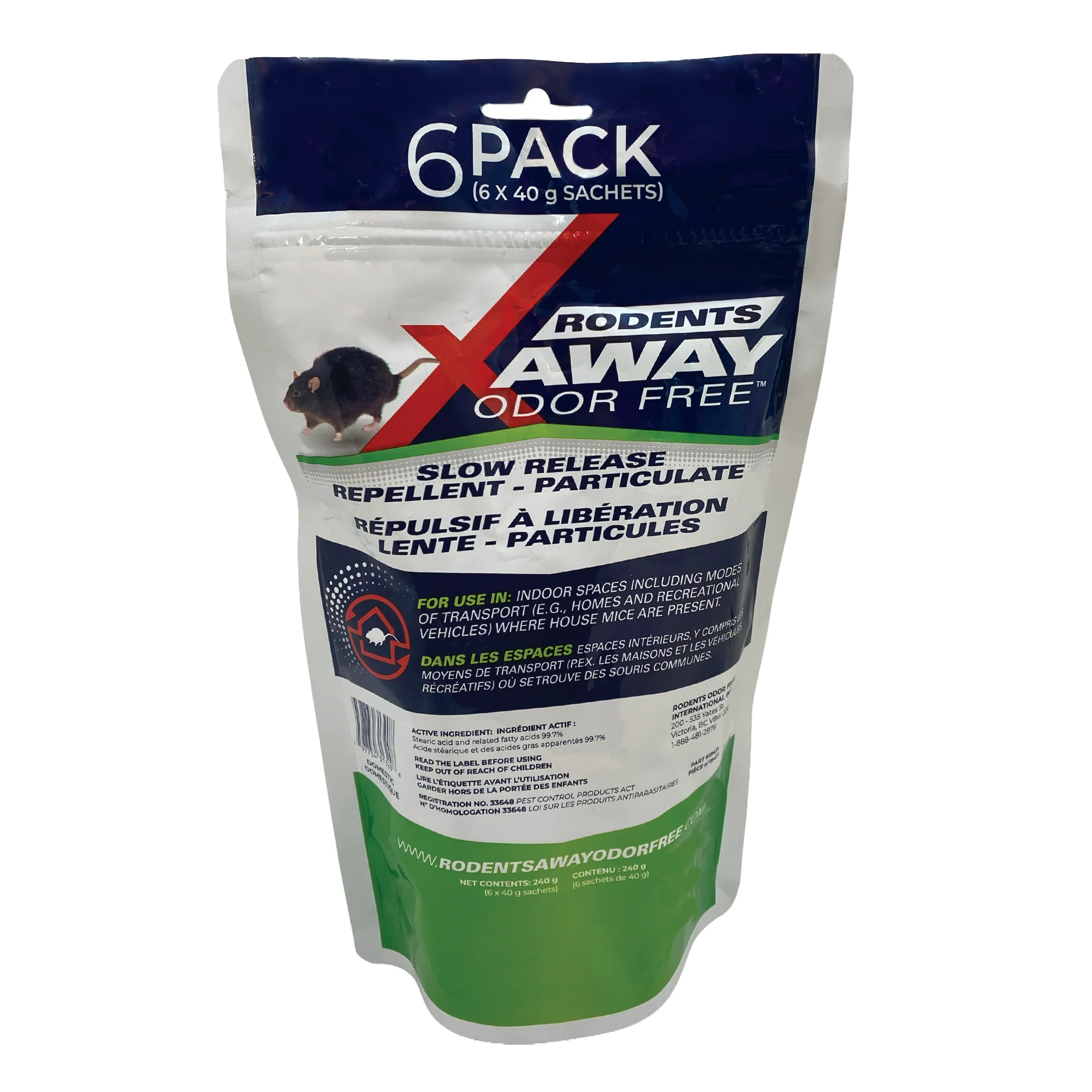 Rodents Away Odor Free — Slow Release Mouse Repellent — 6 Pack (6 × 40g sachets)