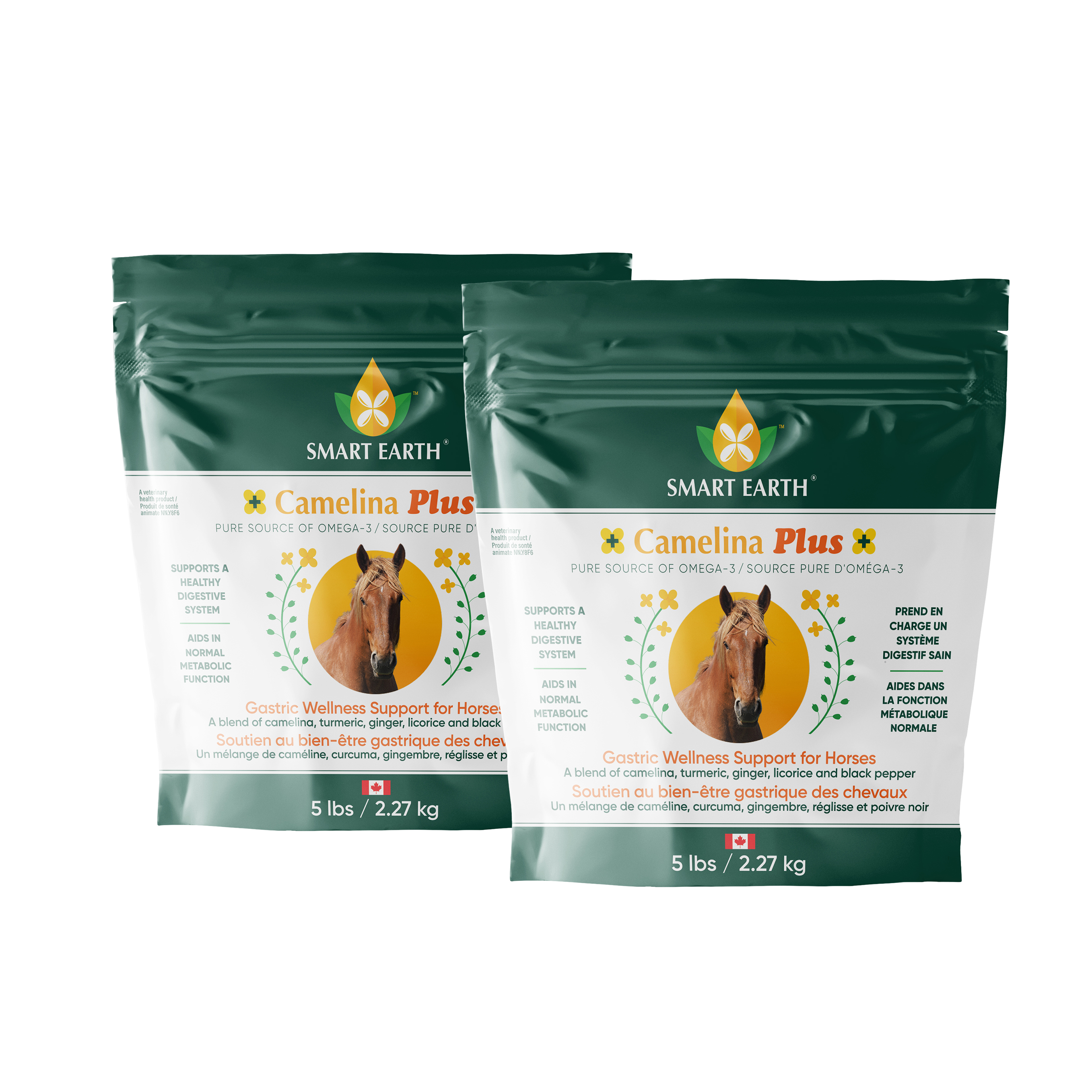 Two bags of Smart Earth Camelina Plus Gastric Wellness Support