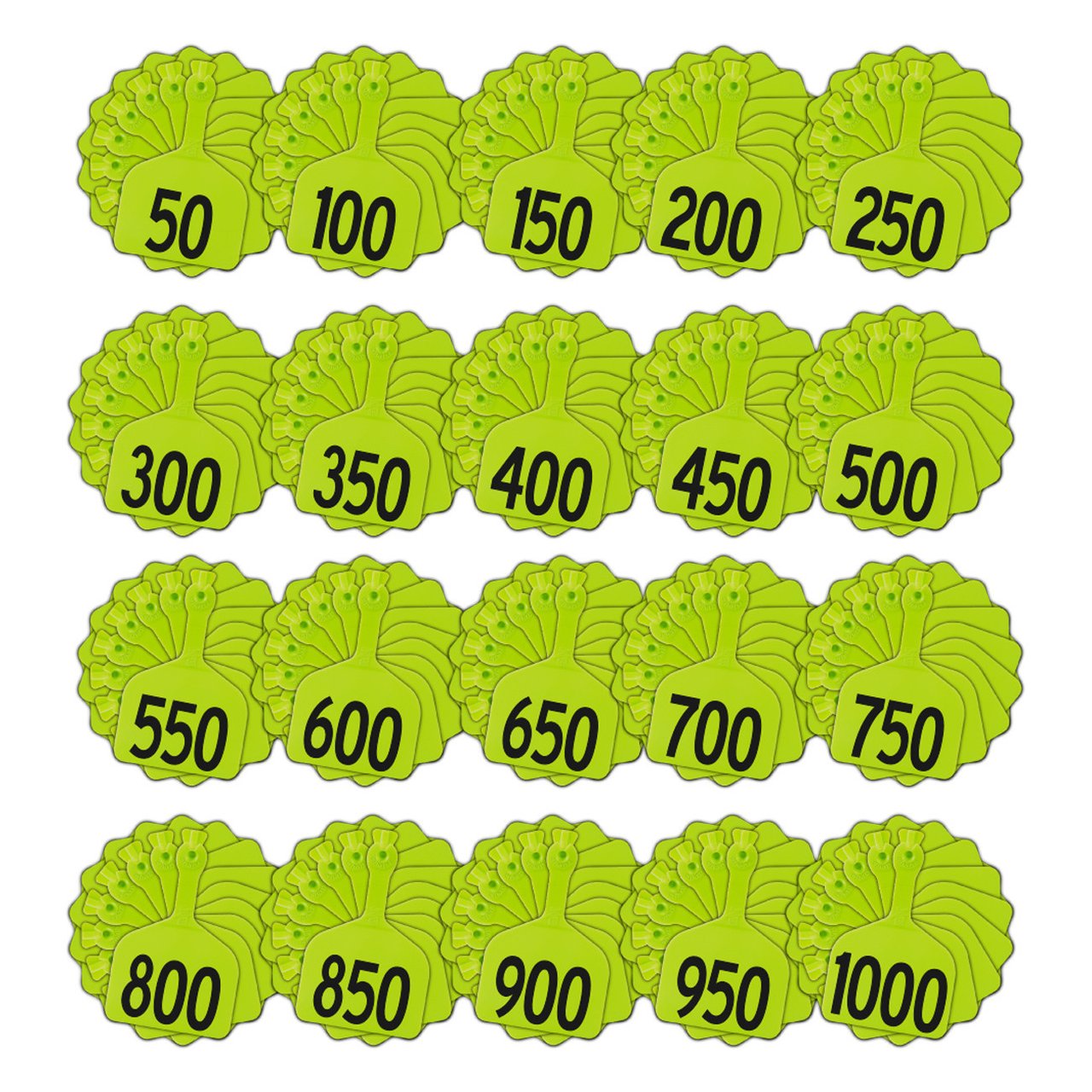 Z Tags 1 piece feedlot stamped 1-1000 (Chartreuse)