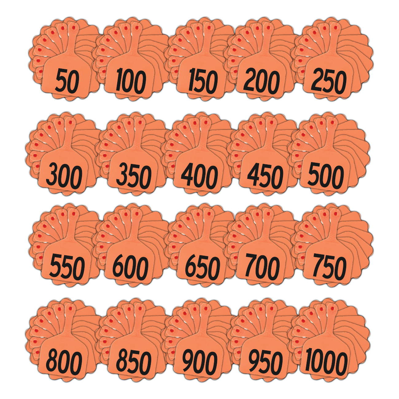 Z Tags 1 piece feedlot stamped 1-1000 (Orange)