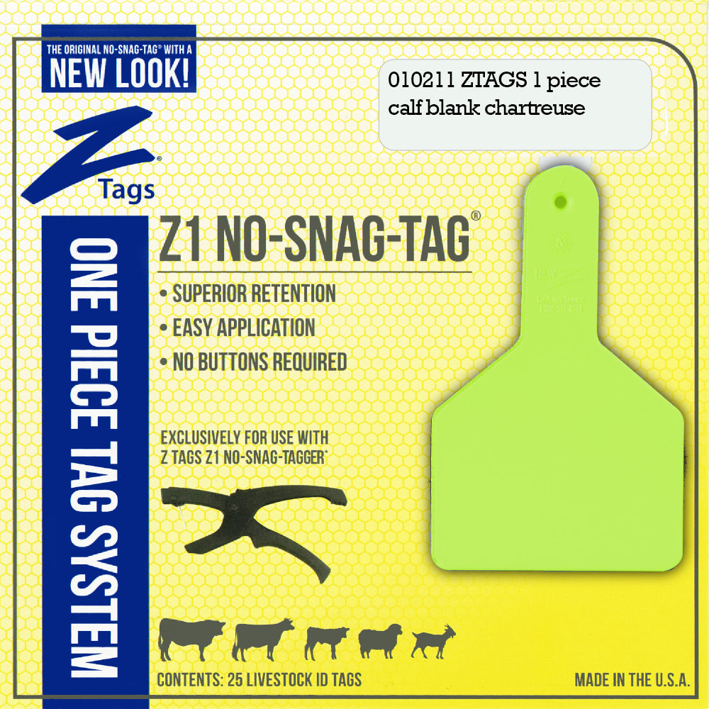 Z Tags 1 piece long neck calf blank (Chartreuse) 25 pack