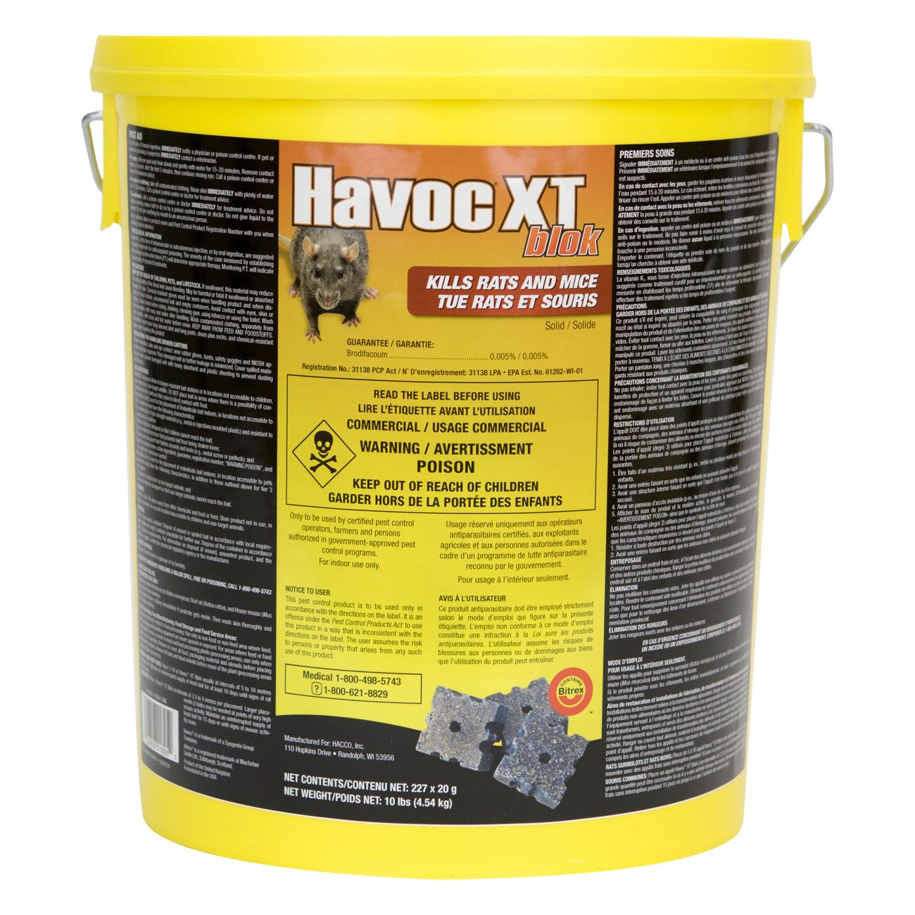 Havoc-XT Blok Rodent control blocks brodifacoum 0.005% (Pail of 227x20g)