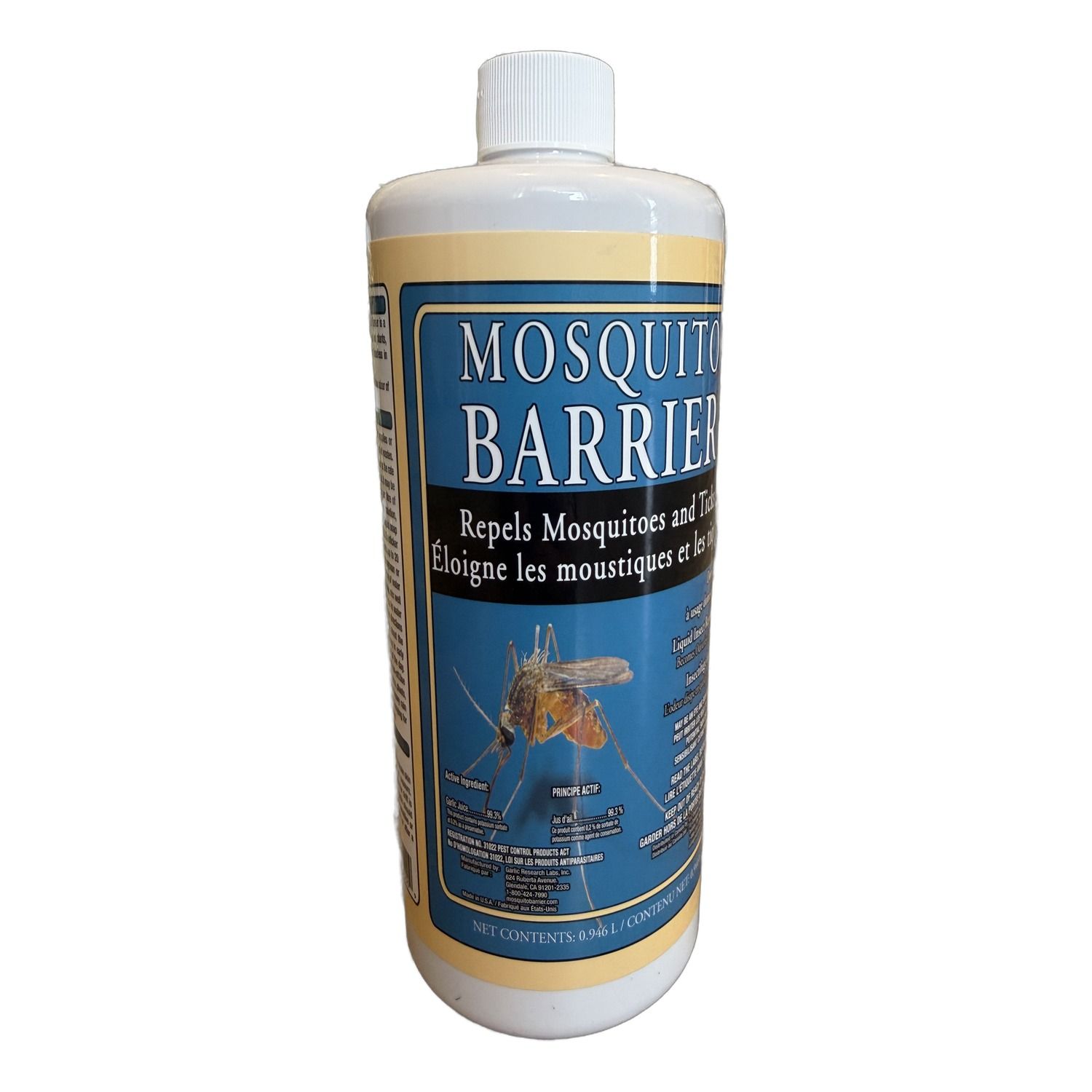 Mosquito Barrier garlic mosquito and tick repellent concentrate 946 mL bottle, front
