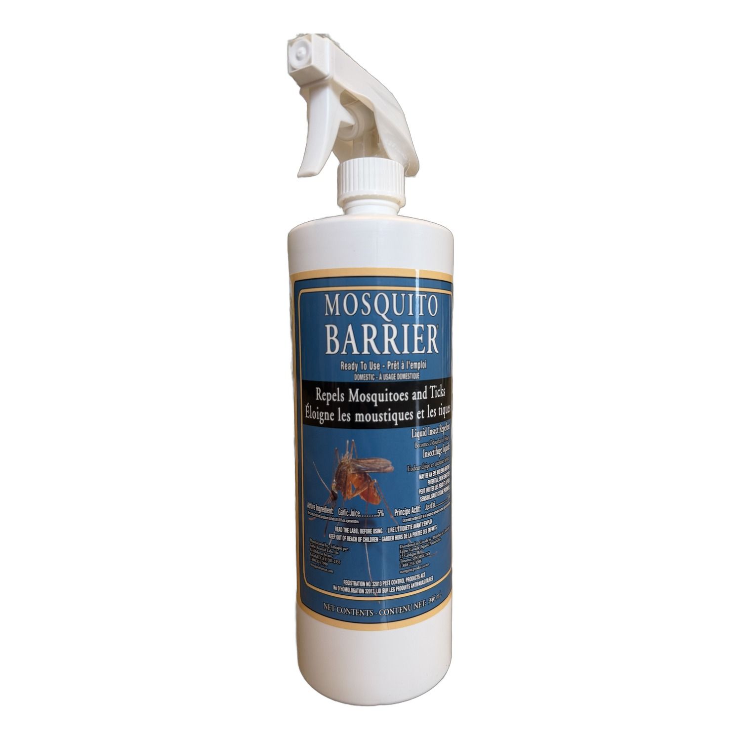 Mosquito Barrier Ready To Use garlic mosquito and tick repellent spray 946 mL, front