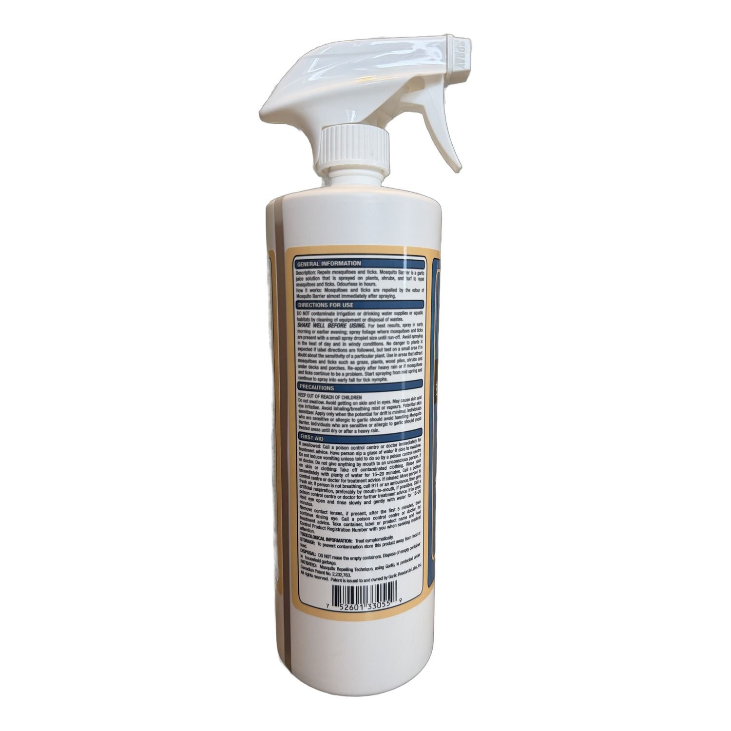 Mosquito Barrier Ready To Use 946 mL directions for use and precautions label