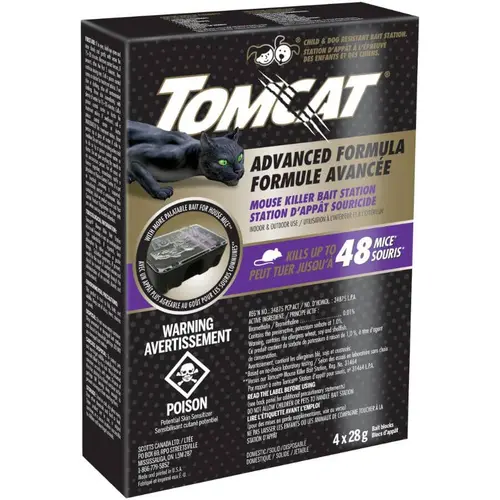 Tomcat Mouse Killer Disposable Bait Station Advanced Formula 4 × 28 g box