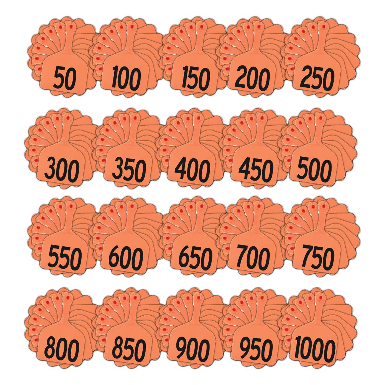 Z Tags Feedlot Tags Stamped 1-1000, 50 Pack (Orange)