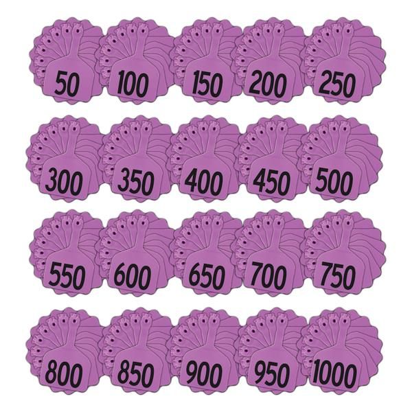 Z Tags Feedlot Tags Stamped 1-1000, 50 Pack (Purple)
