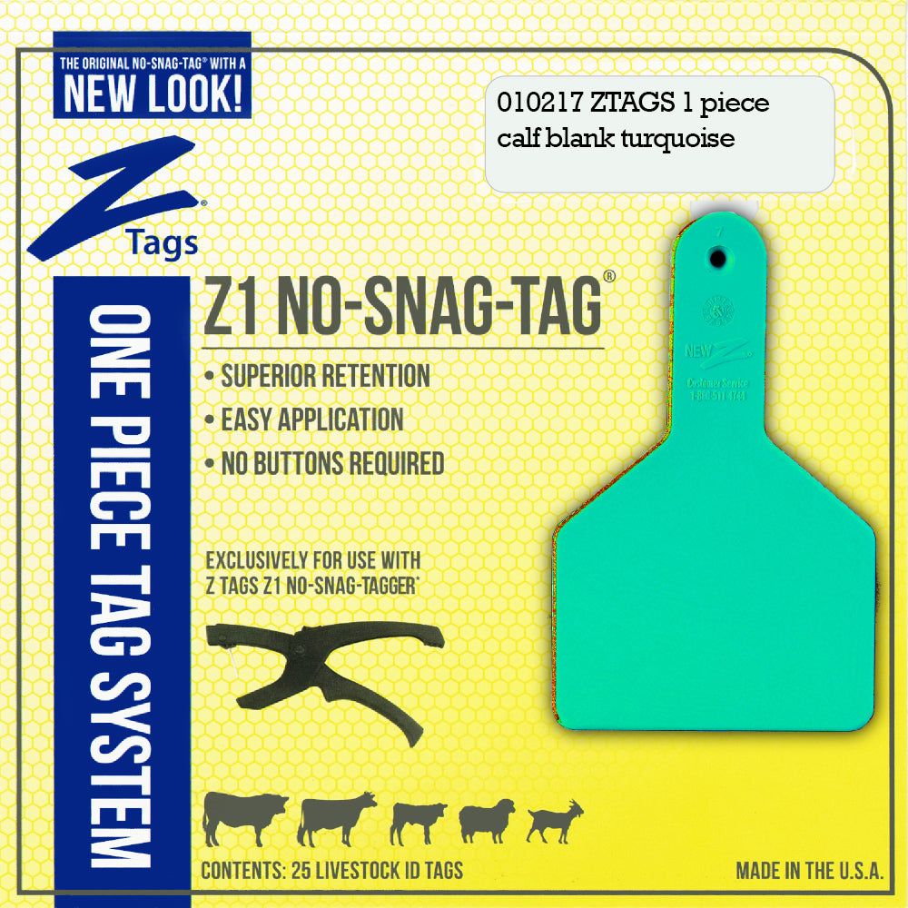 Z Tags Long Neck Calf Blank Tags, 25 Pack (Turquoise)