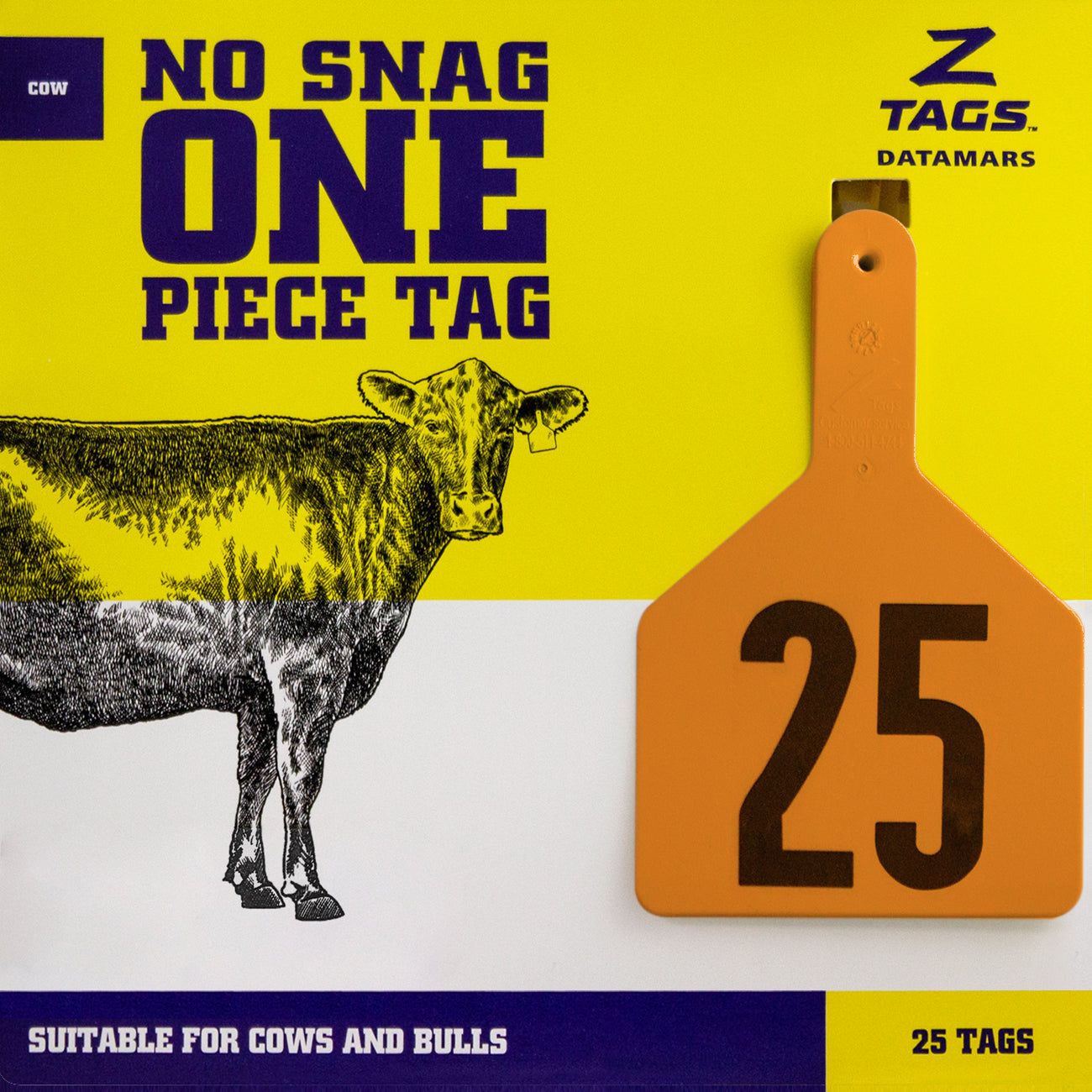 Z Tags Cow Tags Stamped 1-200, 25 Pack (Orange)