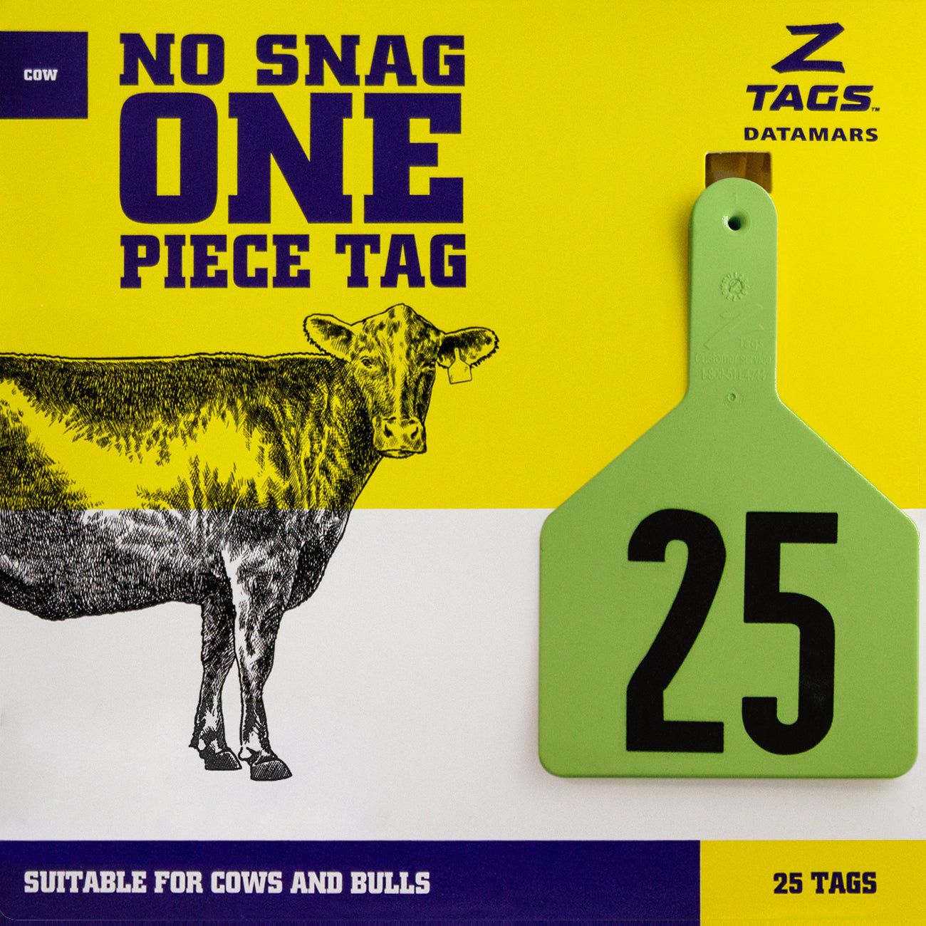 Z Tags Cow Tags Stamped 1-200, 25 Pack (Light Green/Chartreuse)