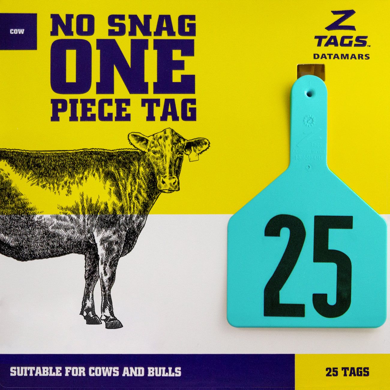 Z Tags Cow Tags Stamped 1-200, 25 Pack (Turquoise)