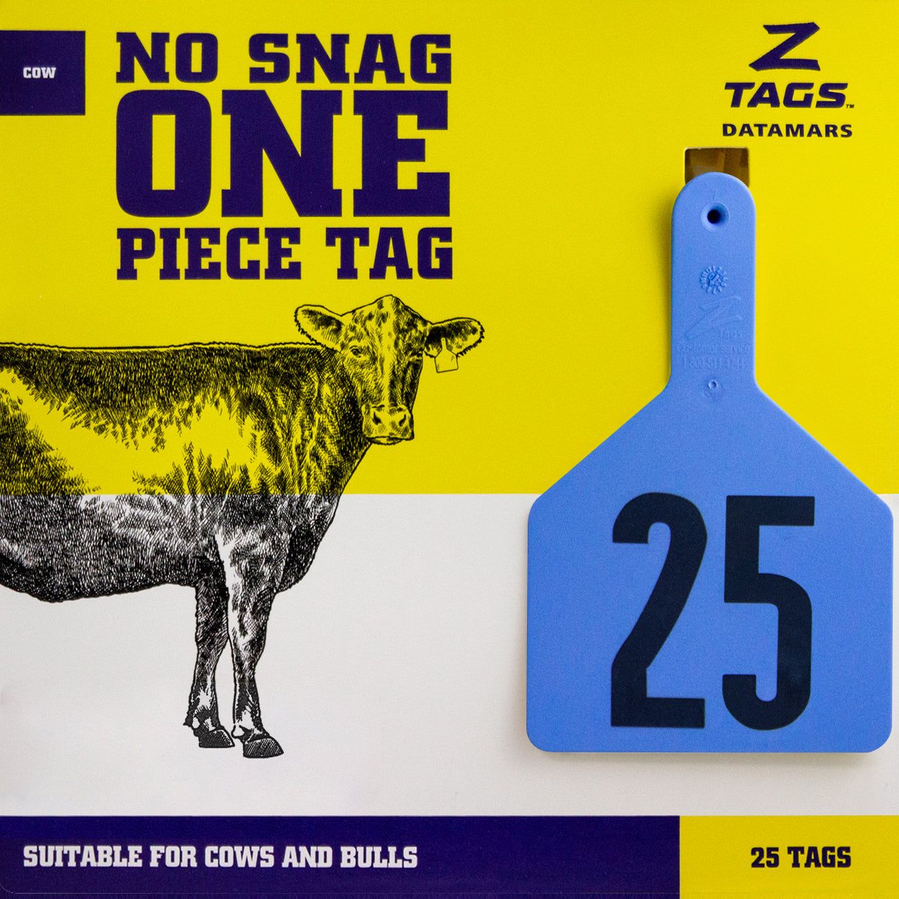 Z Tags Cow Tags Stamped 1-200, 25 Pack (Blue)