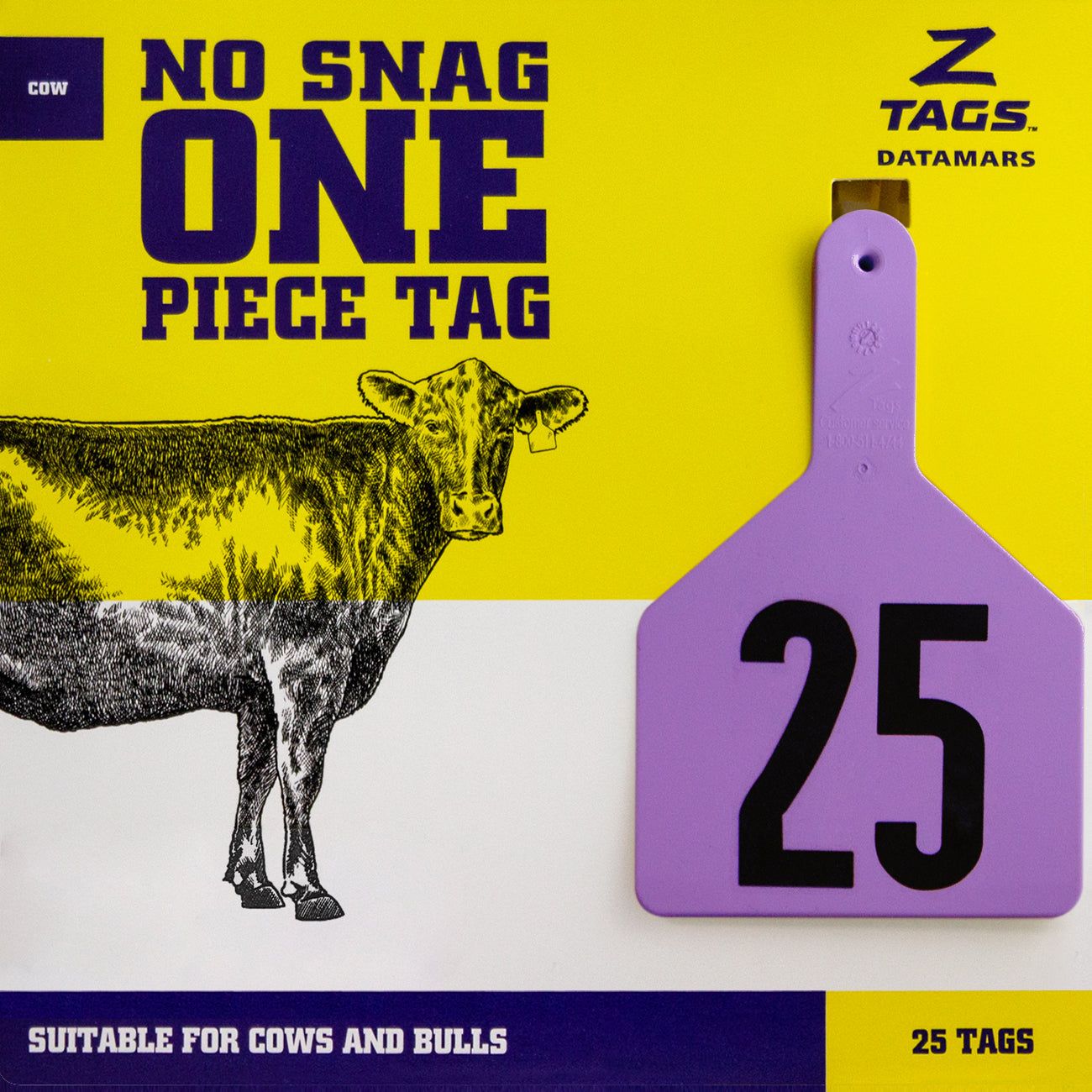 Z Tags Cow Tags Stamped 1-200, 25 Pack (Purple)