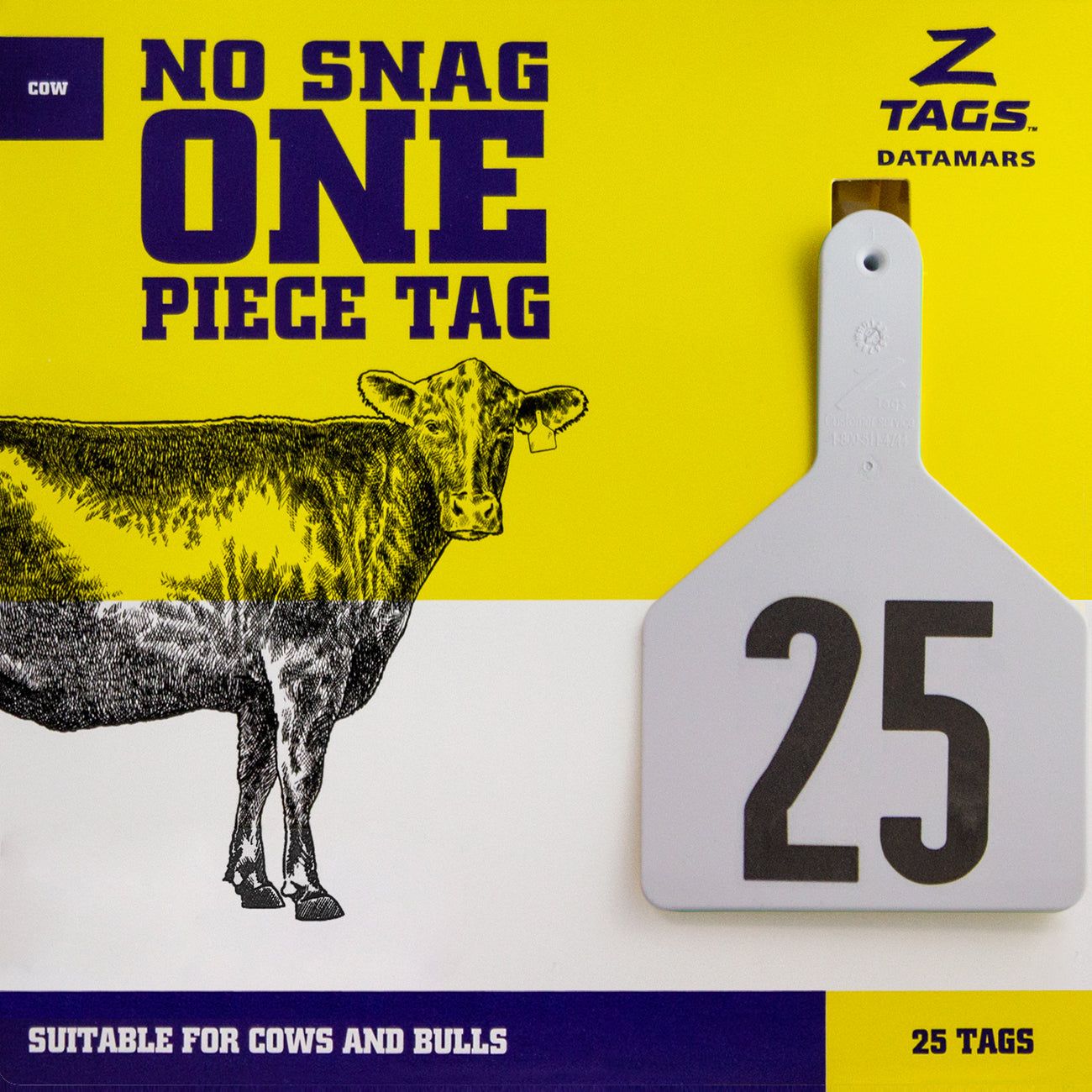 Z Tags Cow Tags Stamped 1-200, 25 Pack (White)